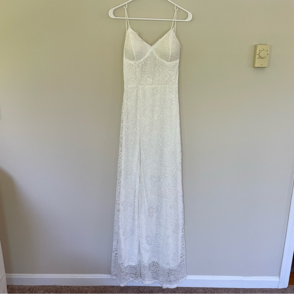 White Lace Maxi Dress with High Slit